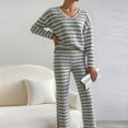 thumbnail image 5 of Women Striped Pajamas Set Long Sleeve Knit Loungewear Soft Stretch Sleepwear 2 Piece Lounge Set V Neck Nightwear Pjs, 5 of 5