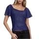 thumbnail image 1 of Mujeres de Manga Corta Tops Color Sólido Lentejuelas Moda Casual Top 95% Poliéster 5% Spandex, Nueva Blusa de Cuello Redondo para la Fiesta Y Diario, 1 of 6