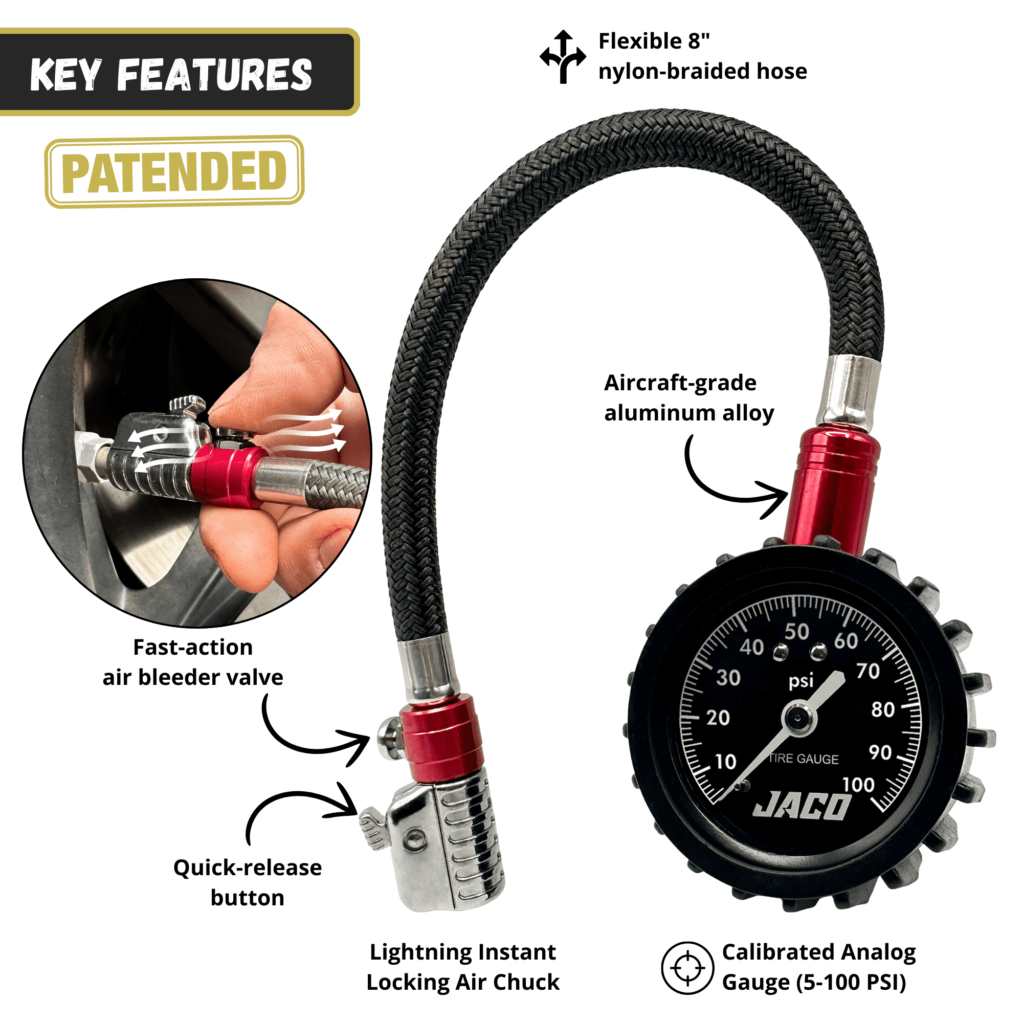 JACO ElitePro-X Tire Pressure Gauge with Lightning Chuck