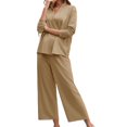 thumbnail image 2 of Women Long Sleeved 2 Piece Outfits Sweatsuit V-neck Casual Knit Tops & Pants, 2 of 6