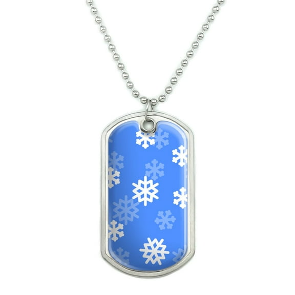 Snowflakes Winter Military Dog Tag Pendant Necklace with Chain
