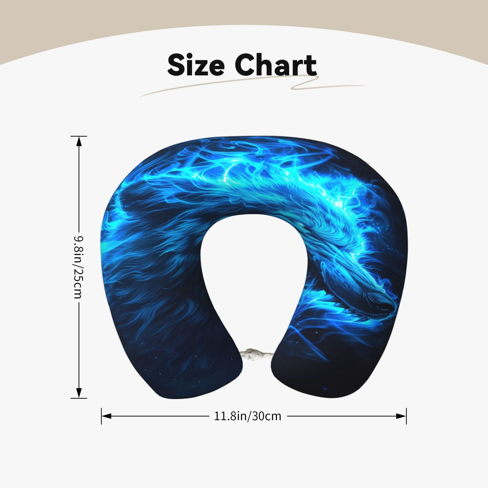 Xecao Blue Fire Wolf Print Memory Foam Cervical Neck Pillow Versatile U-Shaped Pillows for Home,Office,Camping,Travelling,Soft Washable Cover