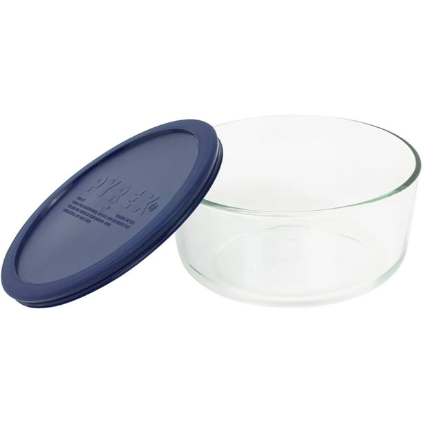 Pyrex 7203 Glass Food Storage Bowl w/ 7402PC Dark Blue Plastic Lid