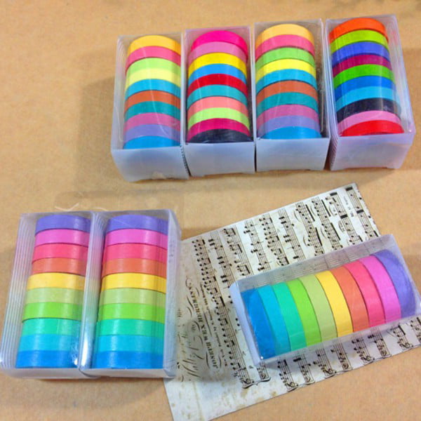 10Pcs Writable Washi Paper Masking Adhesive Tape Colorful DIY Scrapbooking Decor 