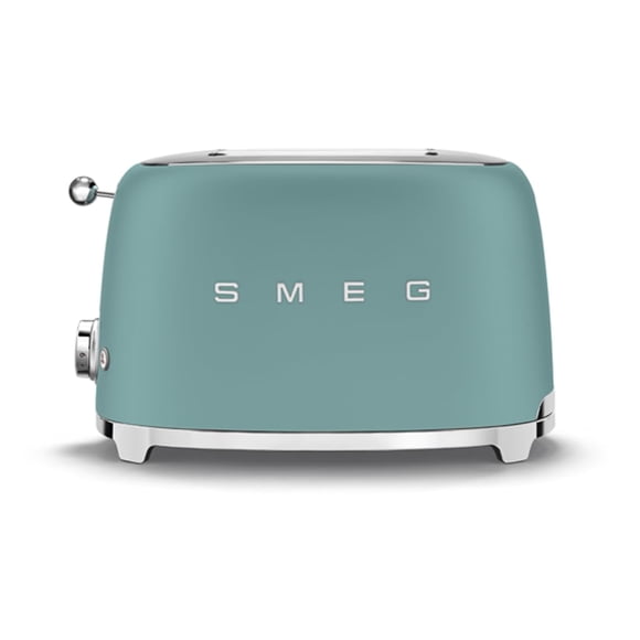 Smeg - Tostadora de 2 rebanadas estilo retro de los años 50, 6 niveles de tostado, tostada 1 lado, recalentar o descongelar, bandeja extraíble de acero inoxidable, verde esmeralda mate, TSF01EGMUS