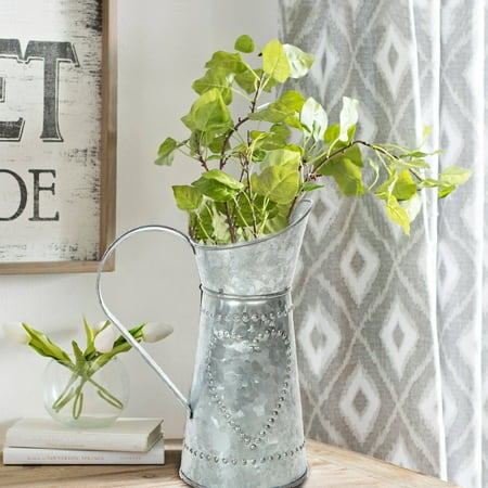 

Htonron Galvanized Metal Pitcher with Embossed Design; Gray