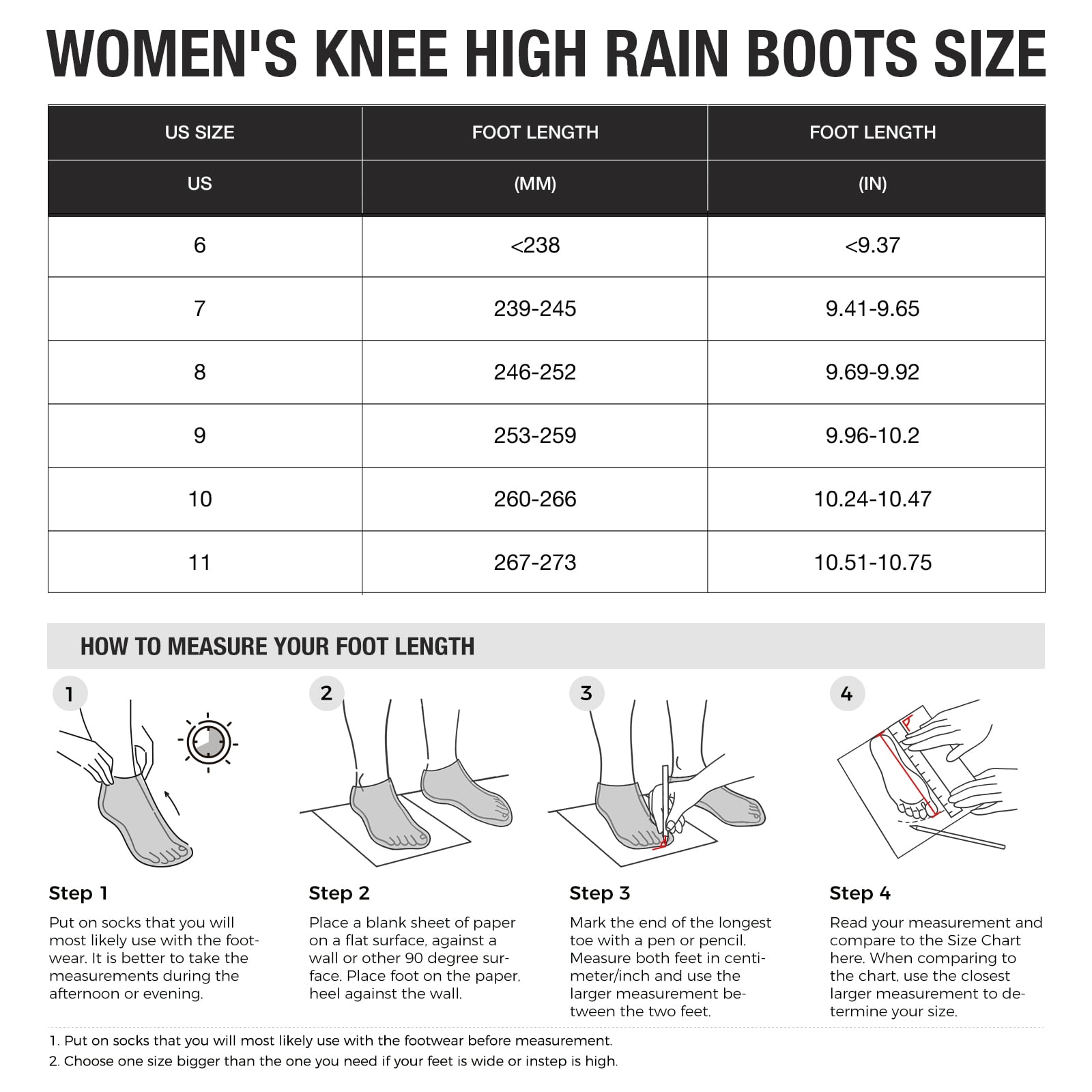 HISEA Women's Slim Calf Waterproof Tall Rain Boots, Anti-Slip PVC Rubber Boots with Comfortable Insole for Outdoor Work & Walking，Black，Size 10
