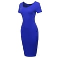 thumbnail image 2 of A2Y Women's Solid Fitted Classic Short Sleeve Premium Cotton Midi Dress Denim Blue S, 2 of 5