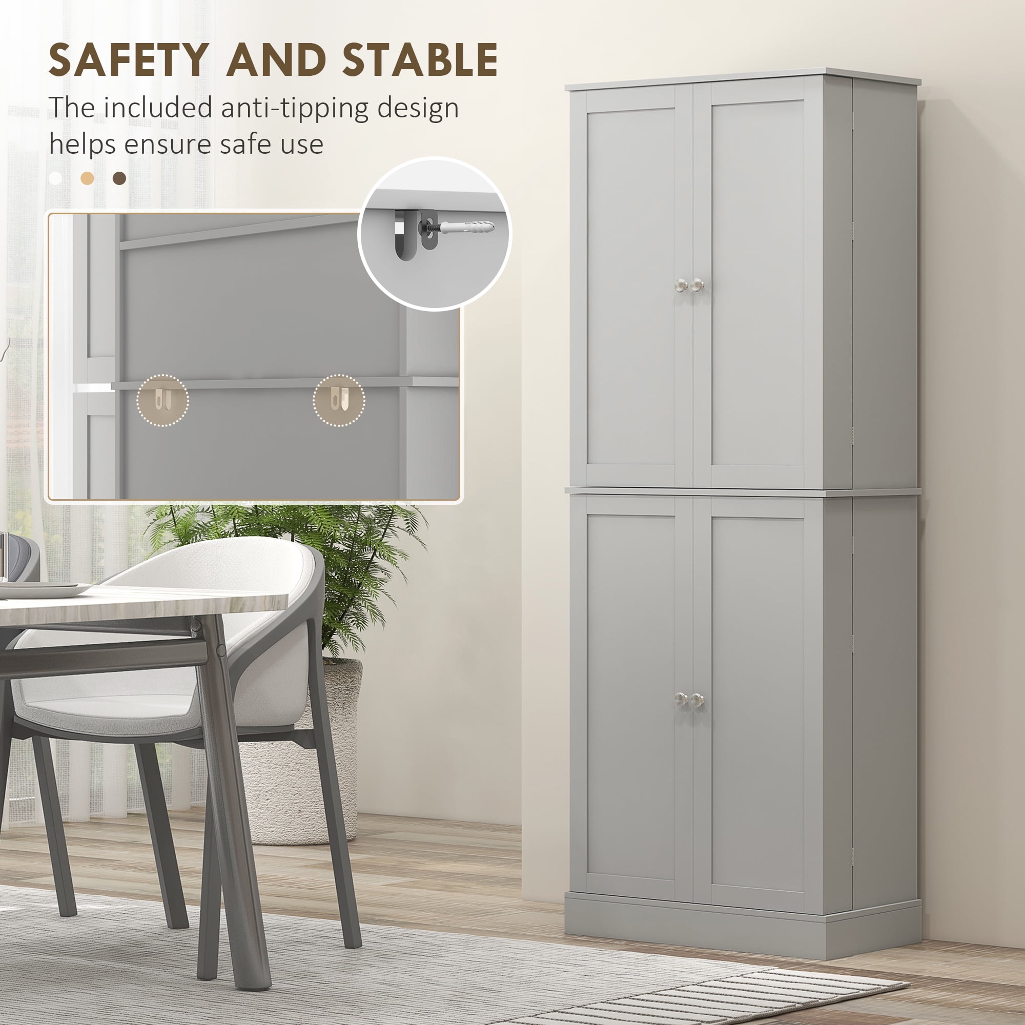 HOMCOM 65" Kitchen Pantry Cabinet with Adjustable Shelves Spick Racks Gray