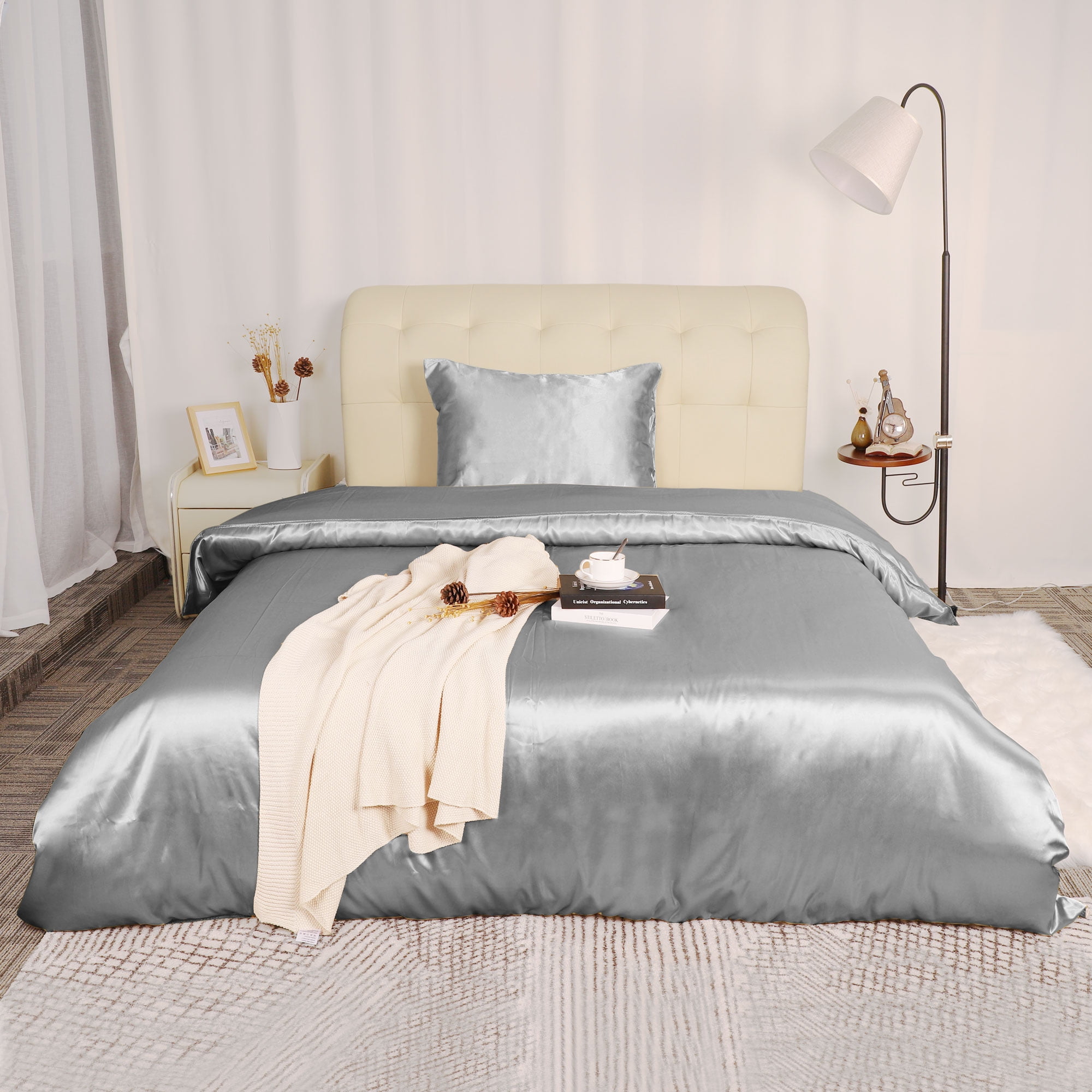 PiccoCasa Silk Satin Polyester 2Piece Bedding Duvet Cover Bedding Set