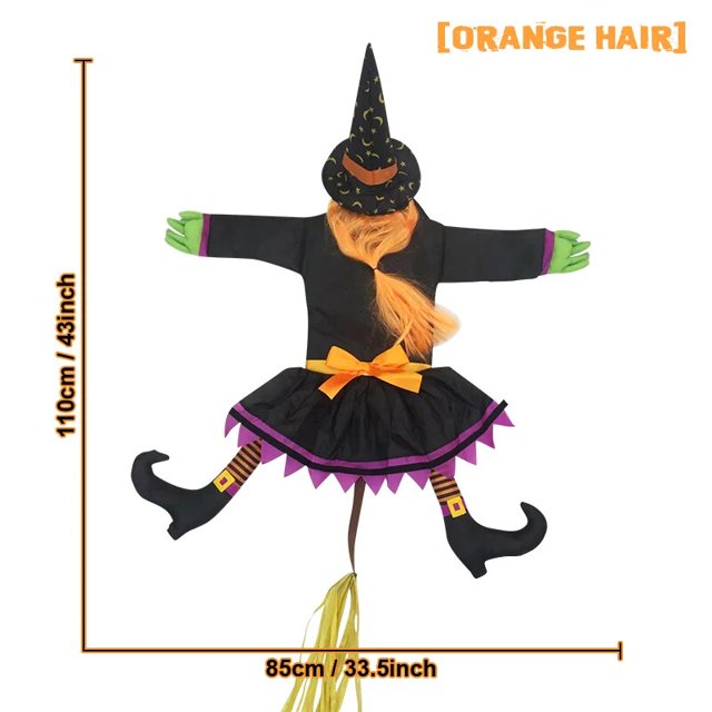 Decoración colgante para Halloween, accesorio de bruja voladora con luz para patio, porche, césped, terraza, 110cm/43 pulgadas