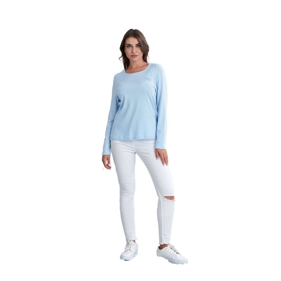 Wear Sierra Women's Long Sleeve Scoop Neck T-Shirt, Combed Cotton, Soft, Blue Color, Small