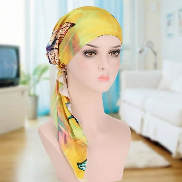 Cheers.US Pre Tied Womans Stretchy Beanie Turban Cap Head Wrap Headscarf for Cancer, Alopecia Hair Loss
