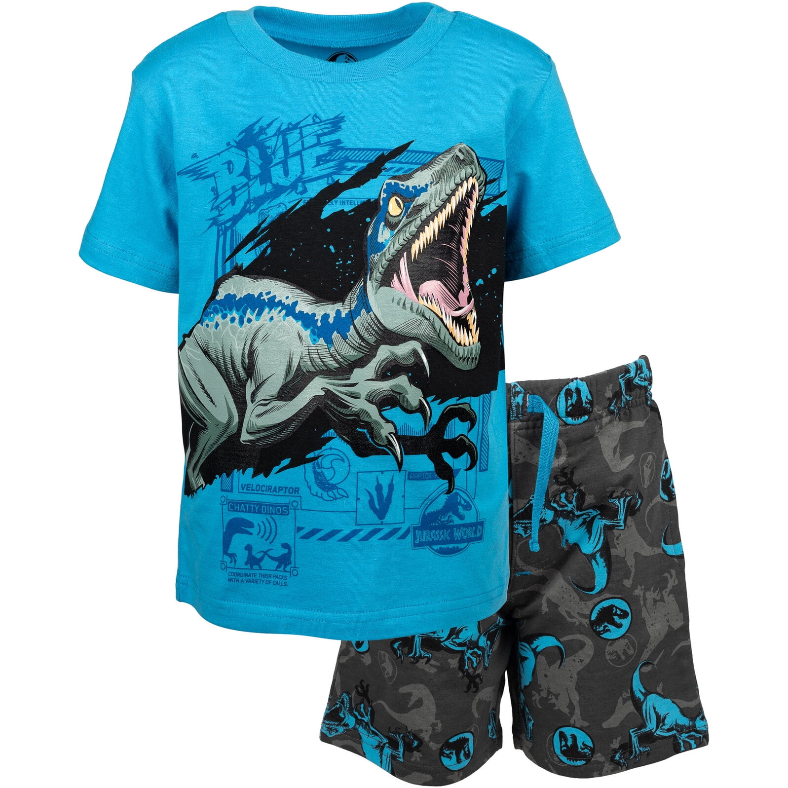 Jurassic World Jurassic Park Little Boys' 2-Piece T-Shirt and Shorts Set Blue Raptor Blue
