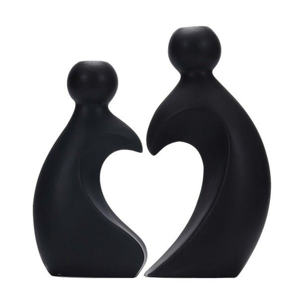 2 jarrones de cerámica para flores, adornos de escritorio, artesanías de arte moderno para San Valentín Negro