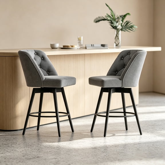 Swivel Counter Bar Stools Set of 4, Upholstered Linen with Backrest, 360° Rotation and Iron Footrest for Kitchen Island Dining Home Bar
