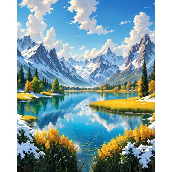 5D DIY Diamond Painting Set (Adults) - "Mountain Forest Scenery" Beginner Diamond Art Set, Full Circle Diamond Crafts, Home Wall Decoration Gift