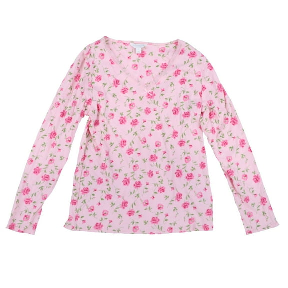 Charter Club Women's Pajama Sleep Top Long Sleeve Cotton Floral Pink S New