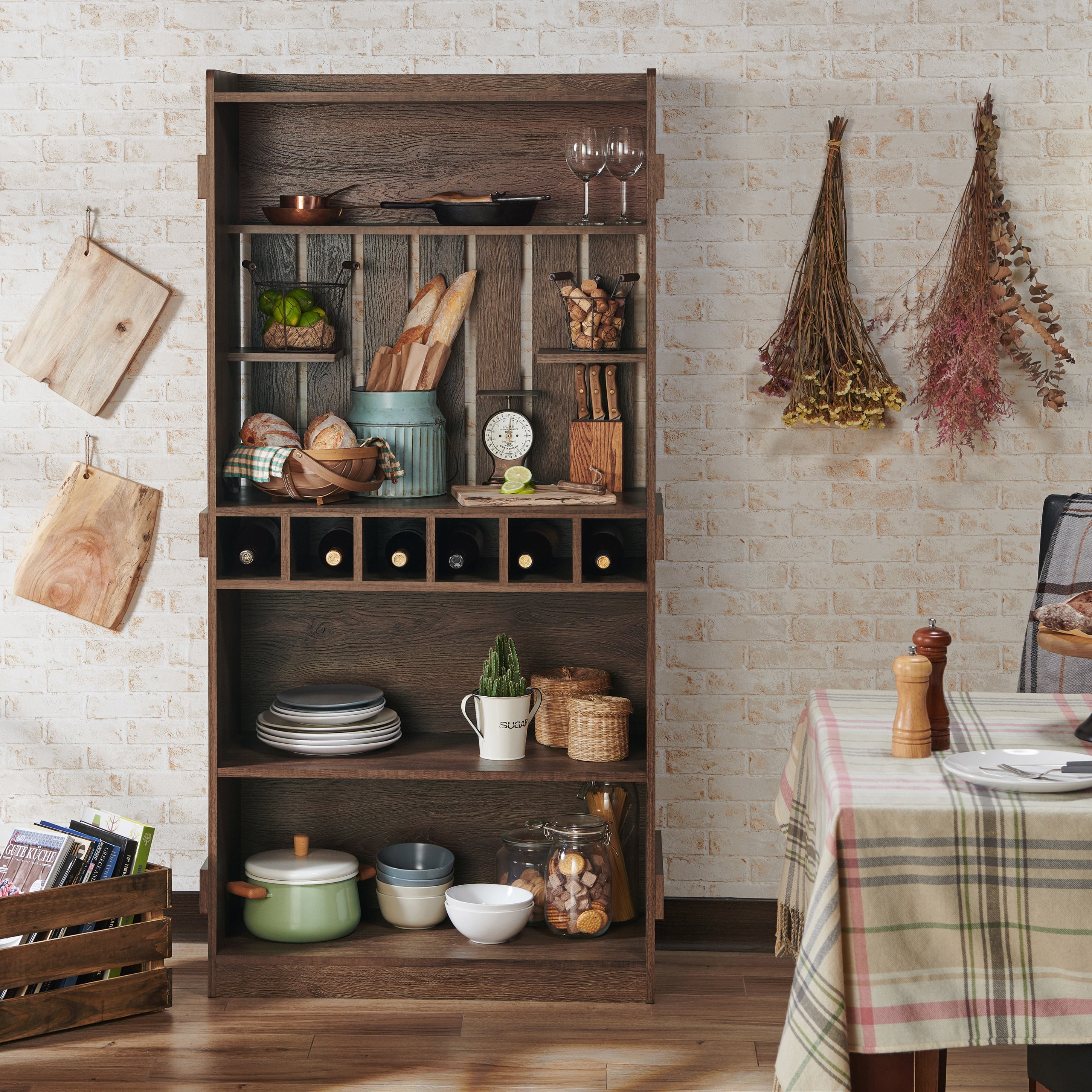 Furniture of America Ivan Rustic Walnut 4shelf Baker's Rack Walmart