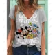 thumbnail image 3 of Camiseta de verano nueva para mujer, blusa de manga corta con cuello en V y estampado de Disney Minnie Mickey Mouse, camisetas de moda de talla grande para mujer, 3 of 5
