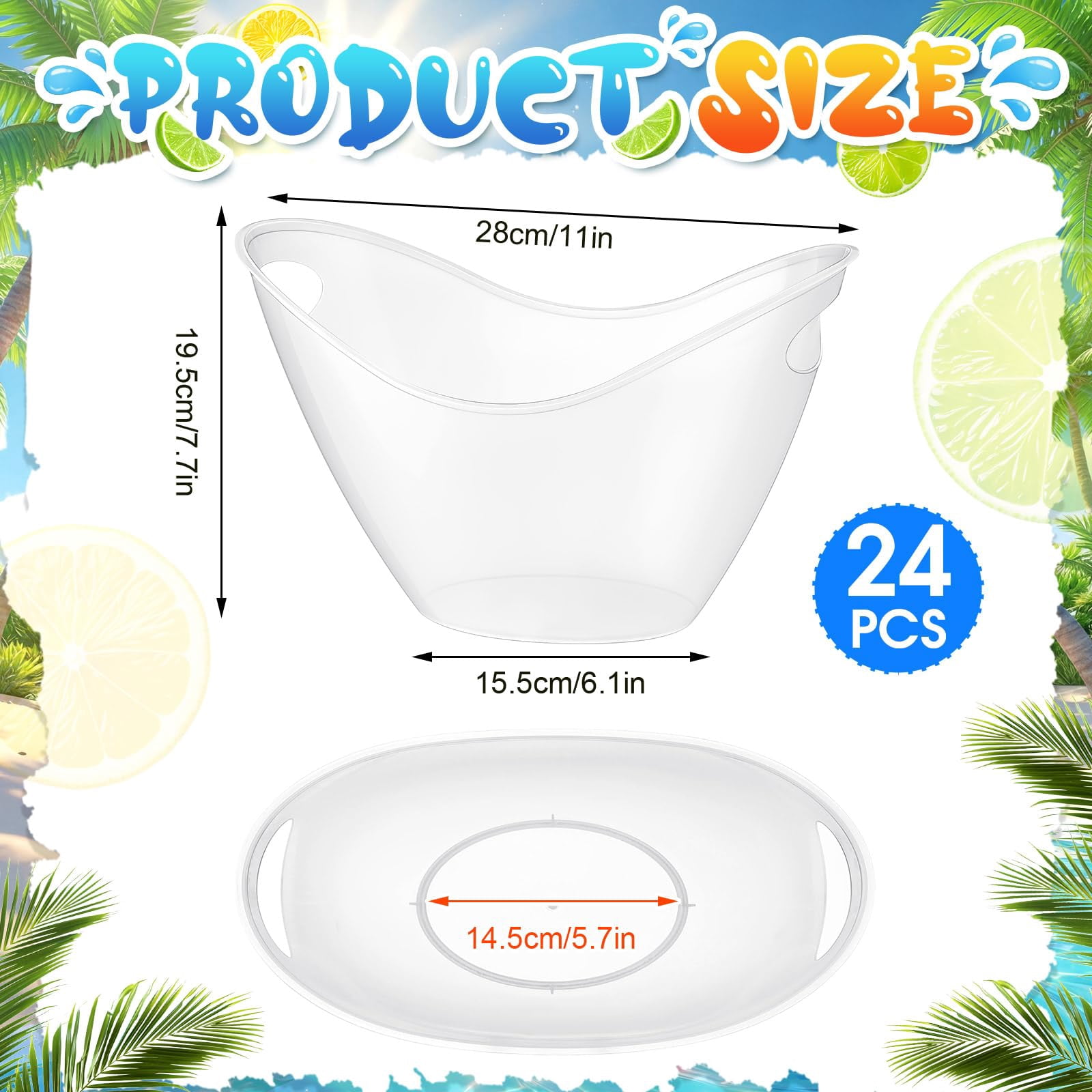 24 Pcs Oval Storage Tub with Handles 4 L Plastic Ice Bucket, Wine, Beer, Champagne Drink Cooler for Parties, Beverage Storage Basket Wine Buckets for Indoor Outdoor Cocktail Bars(Gold)