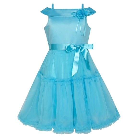 Flower Girls Dress Off Shoulder Blue Wedding Pageant 4 Years