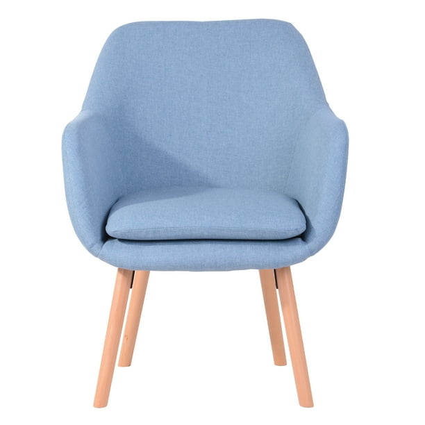 Furniturer Modern Armchair Accent Chair, Light Blue Leather Arm Chair