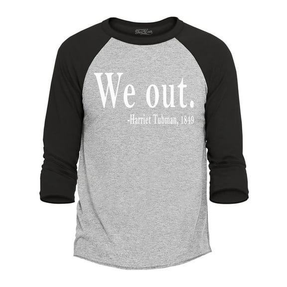 Shop4Ever Men's We Out. Harriet Tubman, 1849 Raglan Baseball Shirt X-Small Heather Grey/Black
