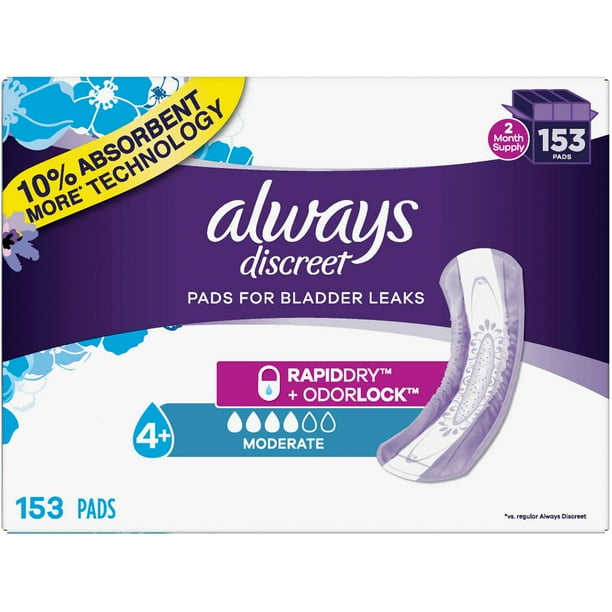 Always Discreet Incontinence Pads, Moderate Absorbency (153 ct.)