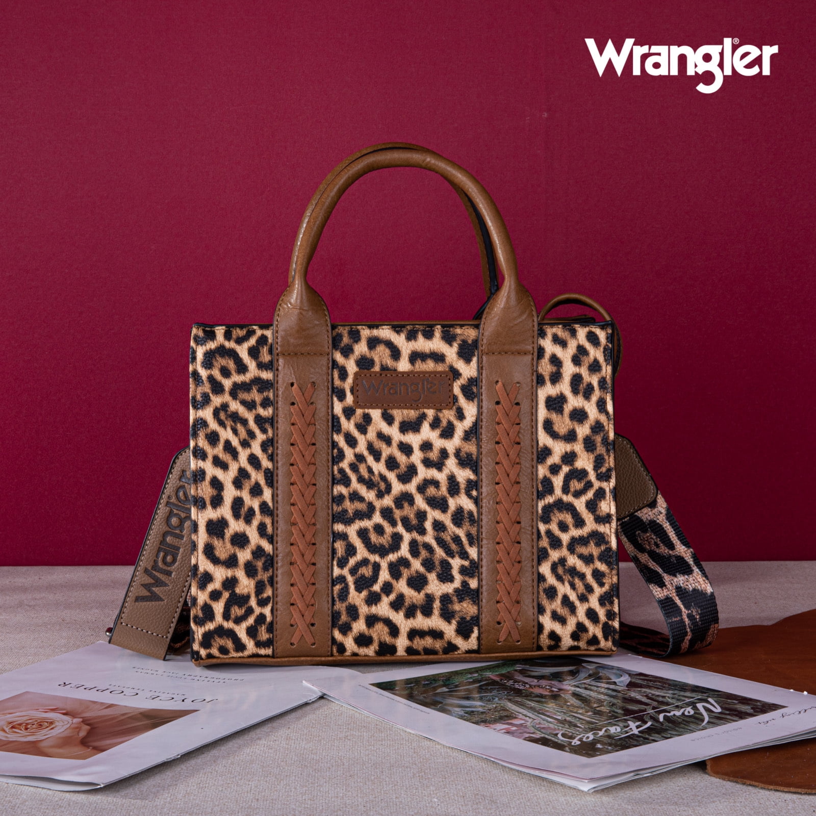 Wrangler Medium Tote Bag for Women Designer Satchel Handbags Top-handle Purses with Strap, Leopard-Leopard