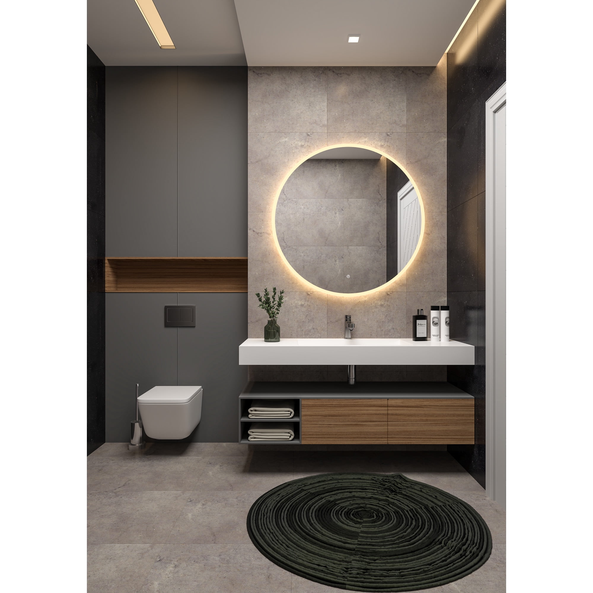 Kingston Brass MR1043636 Aurora 36-Inch Round LED Bathroom Mirror, Front and Back Light, Anti-Fog, Dimmable Touch Sensor Lighted Mirror in Silver