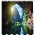 thumbnail image 2 of JOOCAR Natural Cave Shower Curtain, Mountain Sky View from The Grotto Viatnemese Tam COC Park Myst Nature Photo, Cloth Fabric Bathroom Decor Set with Hooks, 72x72, Chocolate Fern Green, 2 of 2