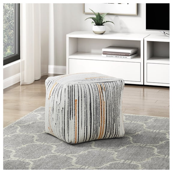 Modern Square Pouf Jacquard Fabric Upholstery Ottoman, Footstool, Non-Slip Floor Pouf, Bean Bag Chair, 1pc Sitting Pouf