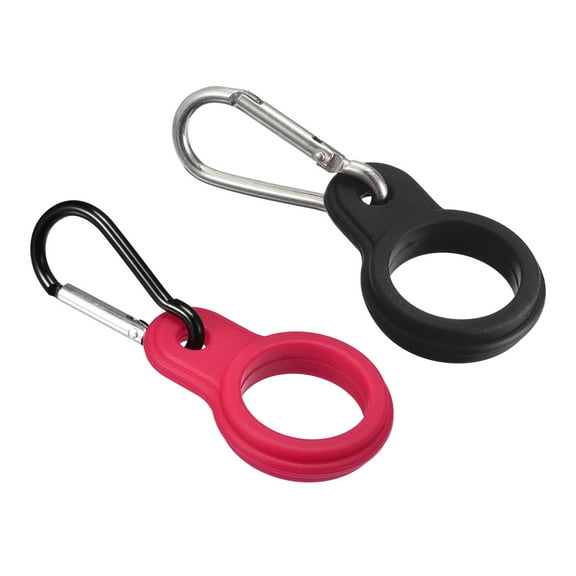 Uxcell Silicone Water Bottle Clip with Buckle, 2 Pack Drink Holder Hook Keychain Clip Ring, Black Red