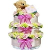 Sweet Baby Diaper Cake Gift Tower with Teddy Bear - Pink Girl