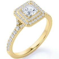 JeenMata Stunning 1 Carat Princess Cut Moissanite - Pave Set - Split Shank - Double Halo Engagement Ring in 18K Yellow Gold over Silver