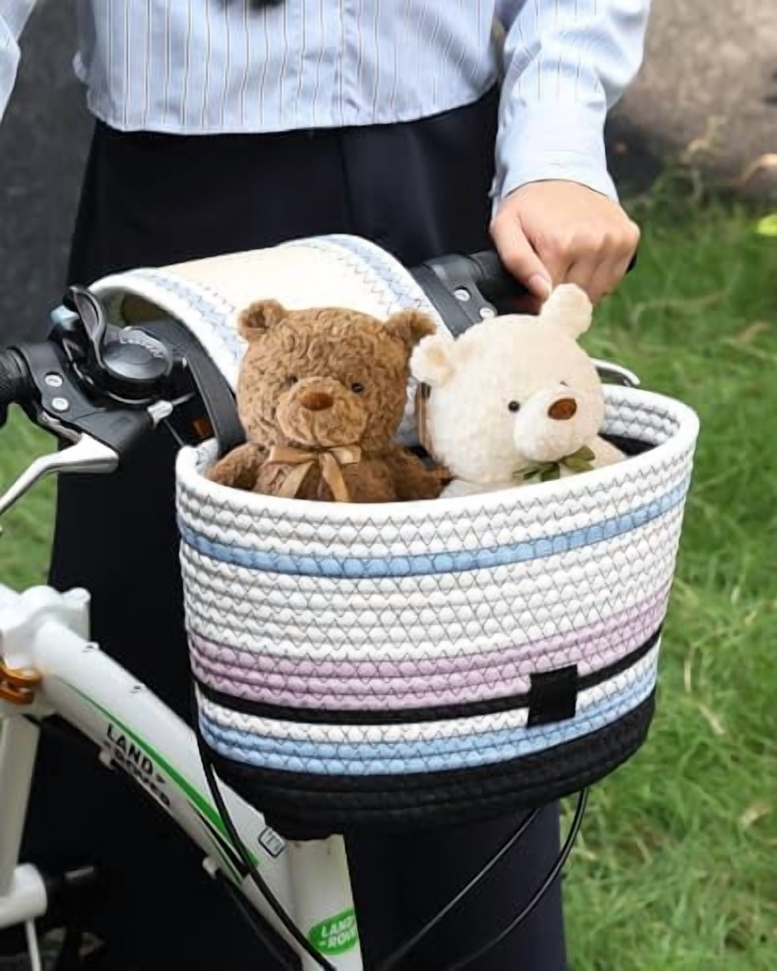 Handmade Bike Basket Front, Woven Bicycle Baskets for Adult Bikes, Rustic Detachable Handlebar Basket with Lid, Adjustable Leather Straps