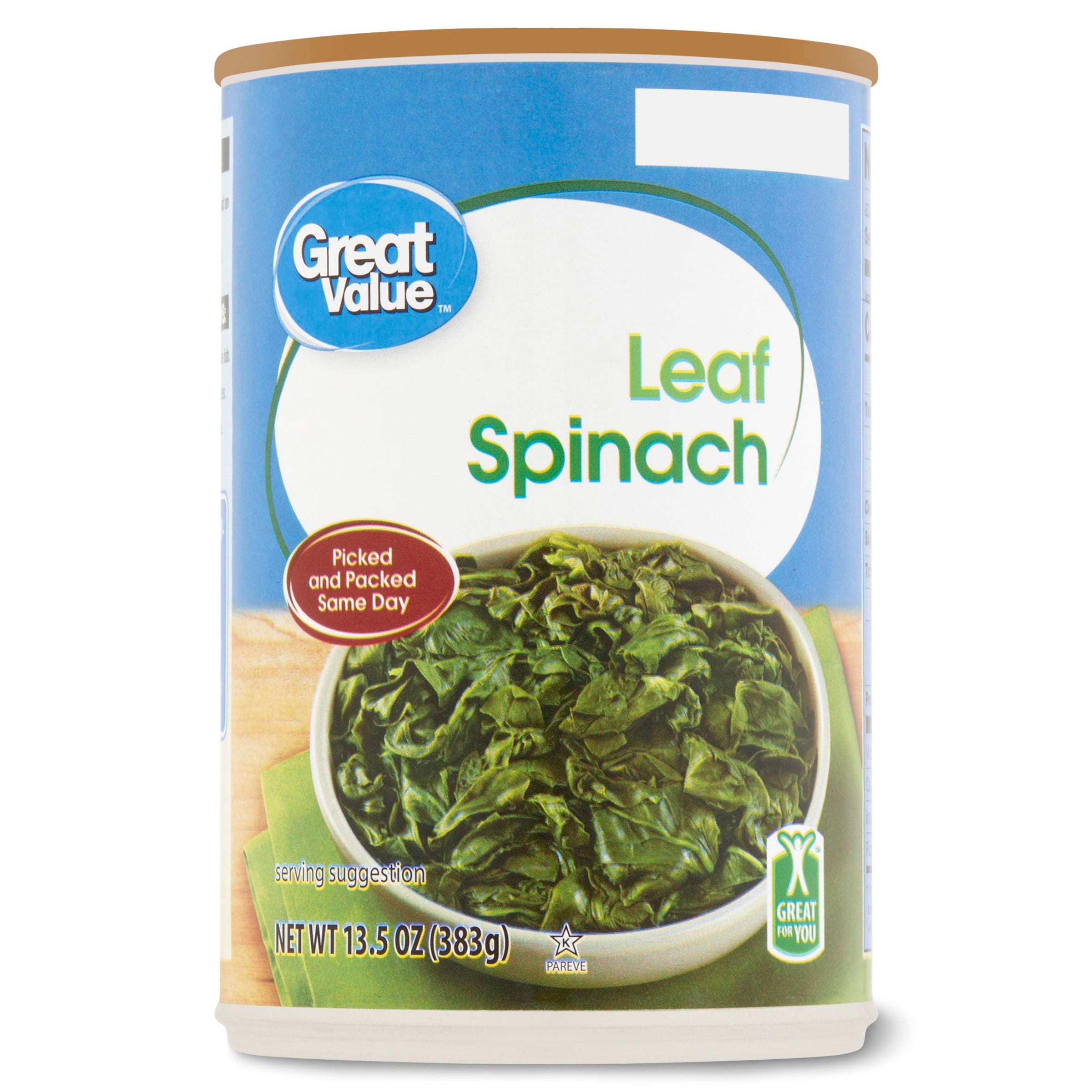 Great Value Canned Leaf Spinach, 13.5 oz Can