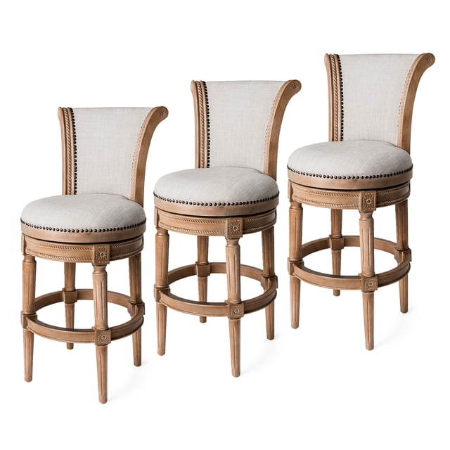 Maven Lane Pullman Wooden Swivel Kitchen Bar Stool, Weathered Oak, Set of 3