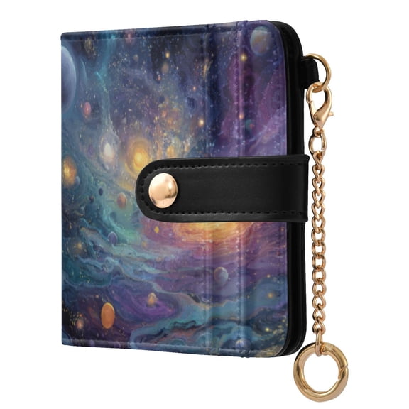 Womens Wallet PU Leather Bifold Small Purse with RFID Blocking Credit Card Holder Vibrant and Colorful Universe