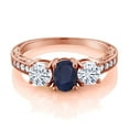 thumbnail image 2 of Gem Stone King 18K Rose Gold Plated Silver 3-Stone Ring Sapphire Moissanite(2.12 Cttw) (Size 8), 2 of 4