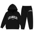 thumbnail image 3 of SonxaHe Toddler Girl's Outfits Long Sleeve Hooded Letter Print Sweatshirt Pants Stylish Comfy Loose Outfit Set Black,Sized 3-4, 3 of 3