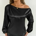 thumbnail image 5 of Kaemgyyd Satin Womens Tops Silk off the Shoulder Loose Dressy Blouse Soft Lantern Long Sleeve Elegant Shirt for Party, 5 of 7