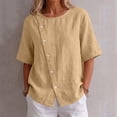 thumbnail image 6 of TGSLY Asymmetrical Button Placket Tops for Women Lightweight Thin Crew Neck Solid Color Blouses Loose Fit Dressy Casual Half Sleeve Shirts XXL, 6 of 7