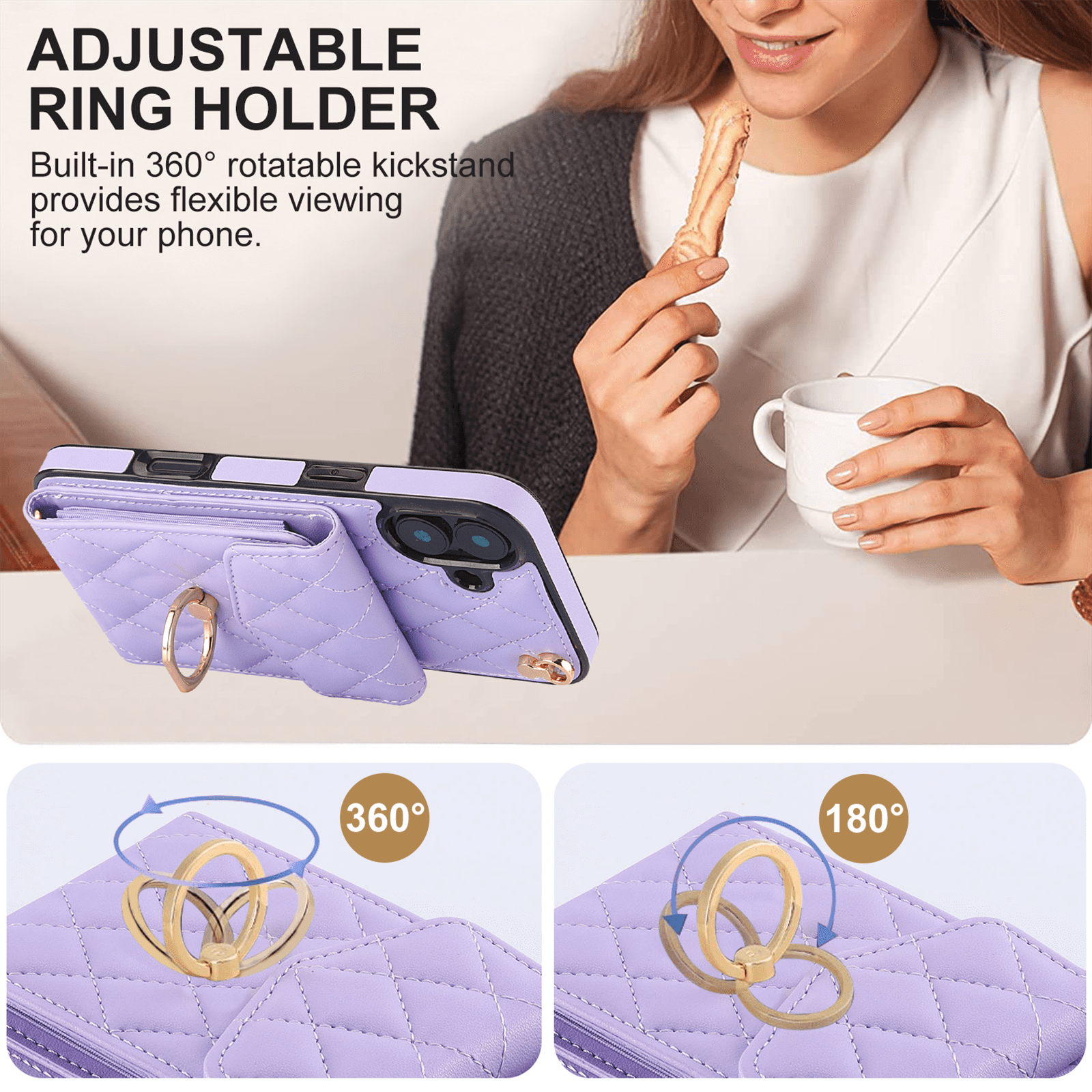 Asuwish Wallet RFID Blocking PU Leather Cell Phone Case with Tempered Glass Screen Protector, Wrist Strap for iPhone 16 Plus, Purple
