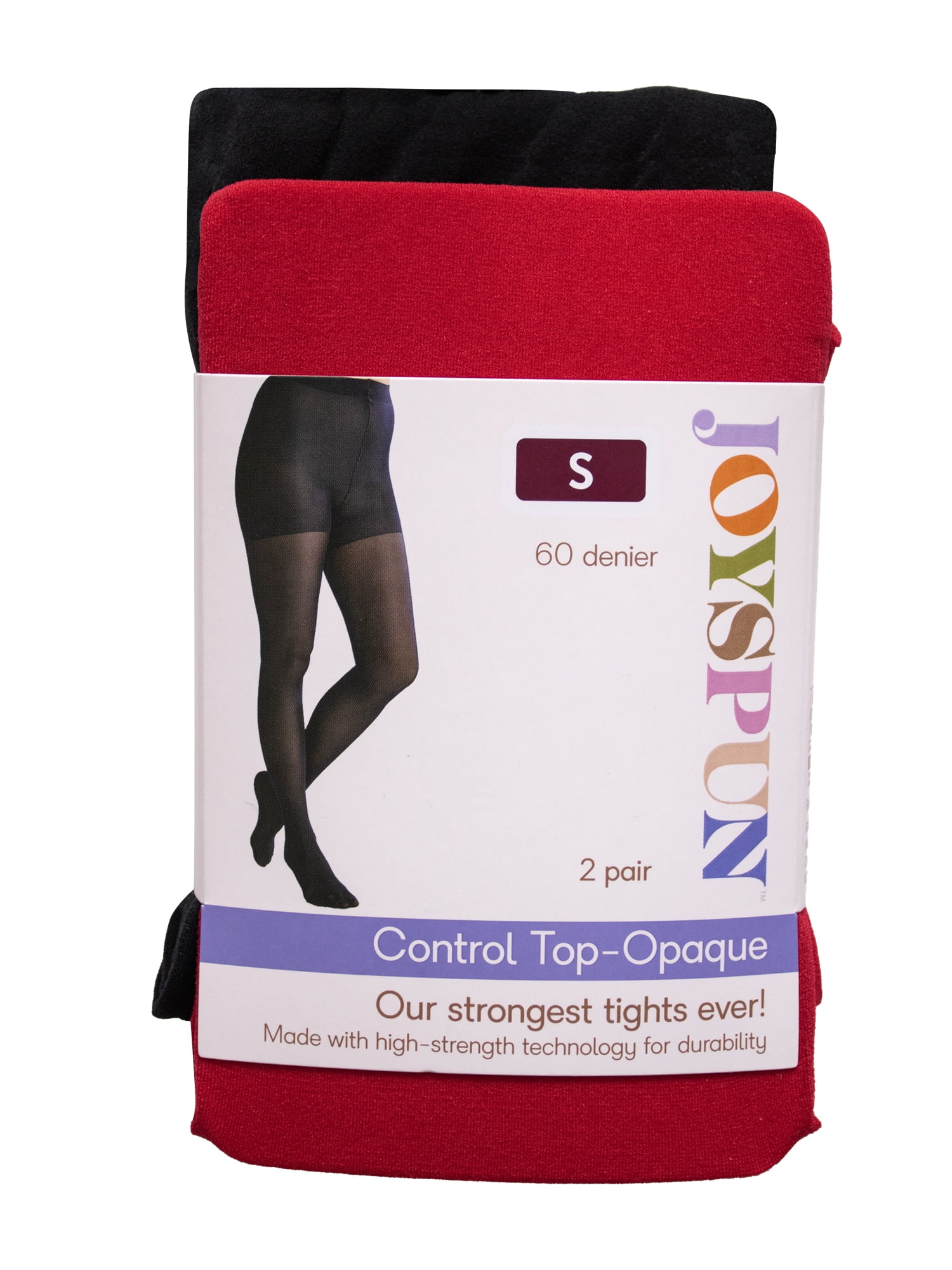 Joyspun Women's Opaque Control Top Tights, 2-Pack, Sizes S-3XL