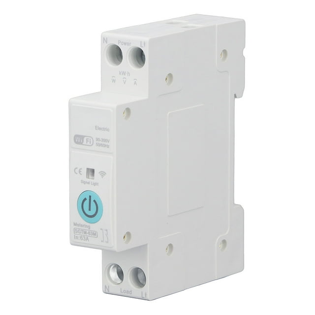 Smart Home WiFi-Enabled Circuit Breaker with Energy Monitoring, 63A 2-Pole DIN Rail Mount, AC90-300V, Overload/Short Circuit Protection, Remote APP & Voice Control, 6-Month Usage History, Color