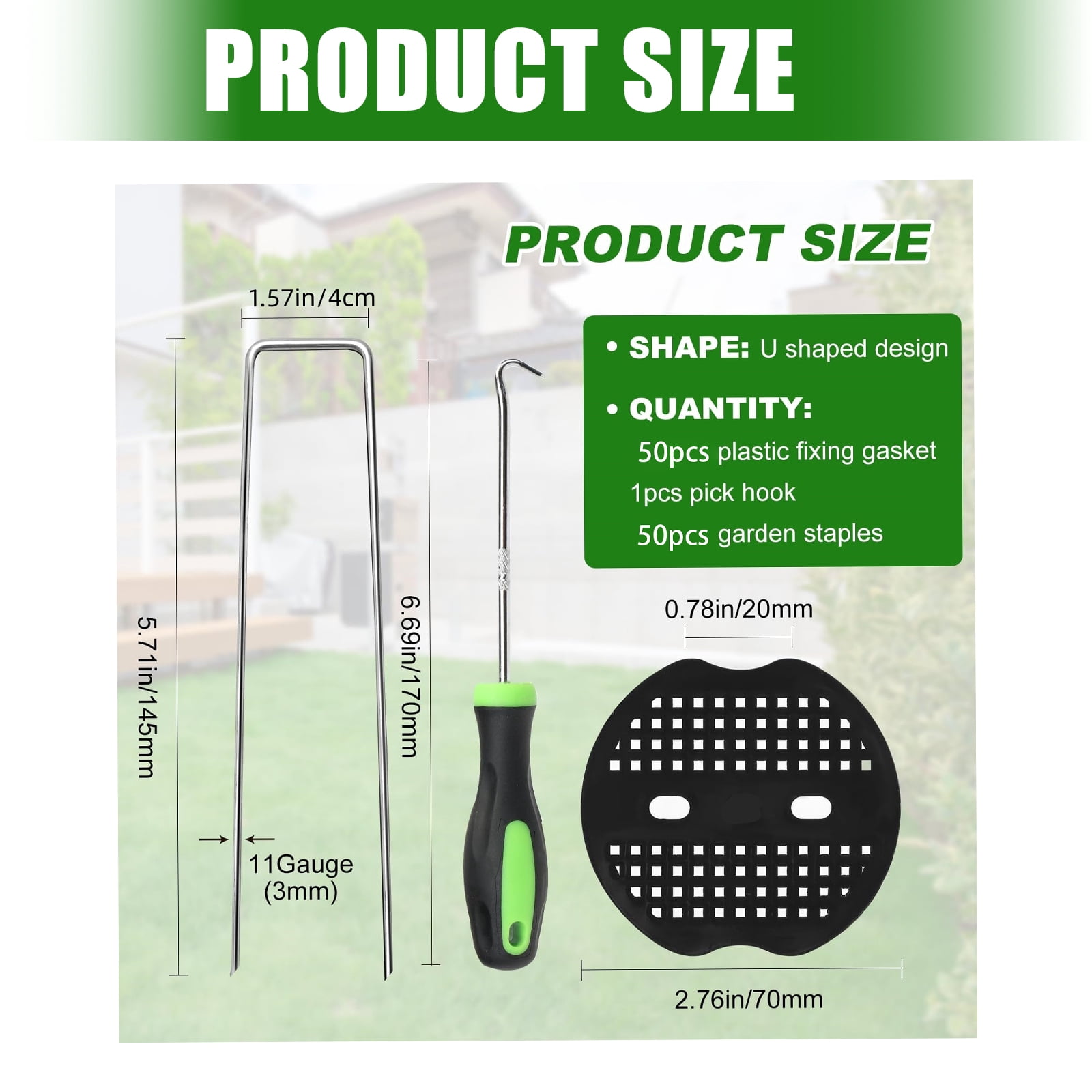 50Pcs Metal U Shape Tent Stake Lawns Stake Landscape Spikes with Gasket Metal Pin for Outdoor Yard Pathway Enduring