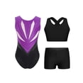 thumbnail image 3 of Hansber Girls Kids Gymnastics Outfits Sleeveless Crop Top Ballet Leotard with Shorts Set for Dance Class Purple Black 12, 3 of 6