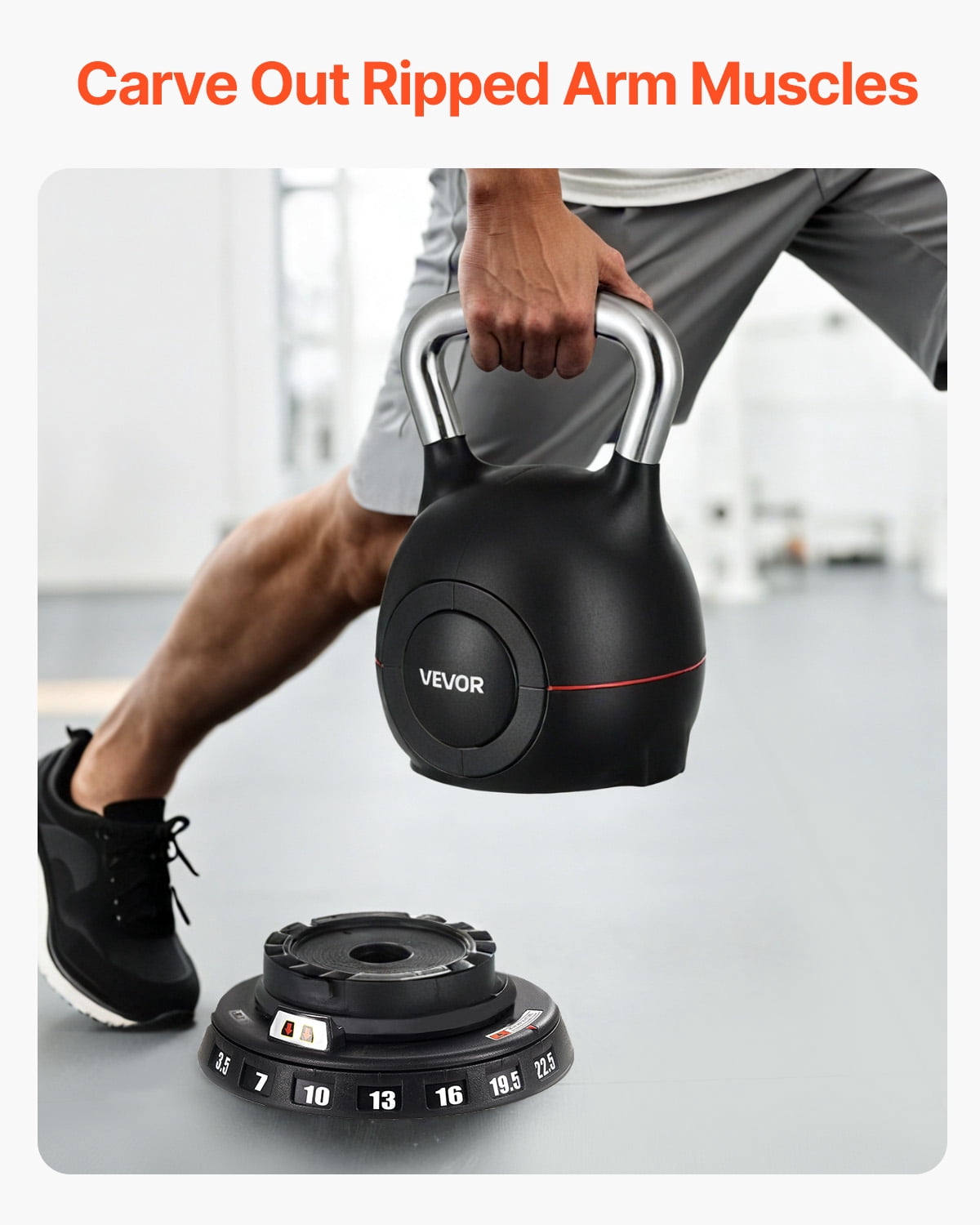 VEVOR Kettlebell, Adjustable Kettlebell with 7 Weight Levels (3.5, 7, 10, 13, 16, 19.5, 22.5 lbs), Die-Cast Aluminum and ABS Material, for Grip Strength Training, Full-body Workout & Cross-Training